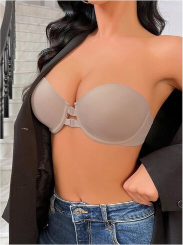 Milumia Women's Strapless Push Up Bra Front Closure Bandeau Bra Unpadded in Saudi Arabia