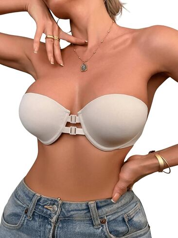 Milumia Women's Strapless Push Up Bra Front Closure Bandeau Bra Unpadded in Saudi Arabia