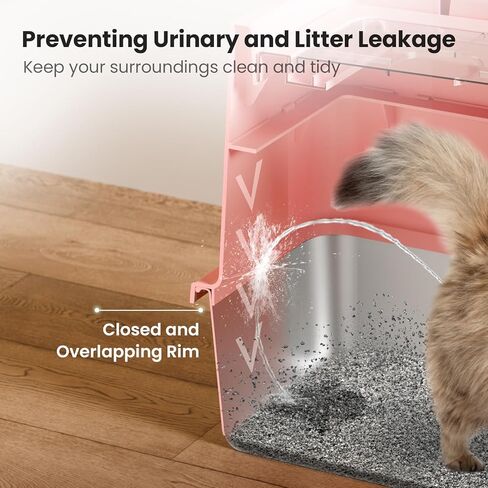 COURPAL® Stainless Steel Cat Litter Box with Lid: Enclosed Open Adjustable Covered Litter Box - Top Front 2-Door Hooded Litter Box with High Enclosure: Easy Clean | Non-Stick | Mess Proof (Pink) in Saudi Arabia