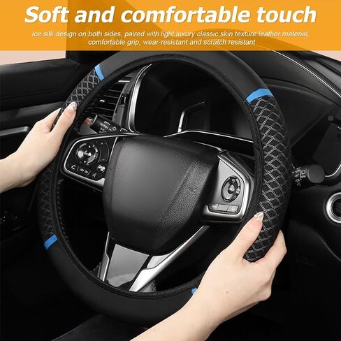 Elastic Car Steering Wheel Cover, Stretch Vehicle Steer Wheel Protector, Breathable Ice Silk Auto Decor Accessories, Cool in Summer, 14.5-15 Inch Universal for SUV, Truck, RV（Blue） in Saudi Arabia