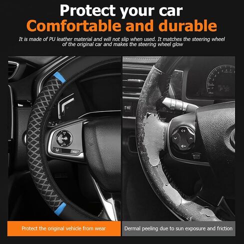 Elastic Car Steering Wheel Cover, Stretch Vehicle Steer Wheel Protector, Breathable Ice Silk Auto Decor Accessories, Cool in Summer, 14.5-15 Inch Universal for SUV, Truck, RV（Blue） in Saudi Arabia