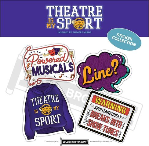 Coloring Broadway - Musical Theatre Nerd Sticker Collection - Set of 4 Stickers, Die-Cut, Bubble Free Vinyl. (3" x 3" - Set of 4) (I'd Rather to be at a Broadway) in Saudi Arabia