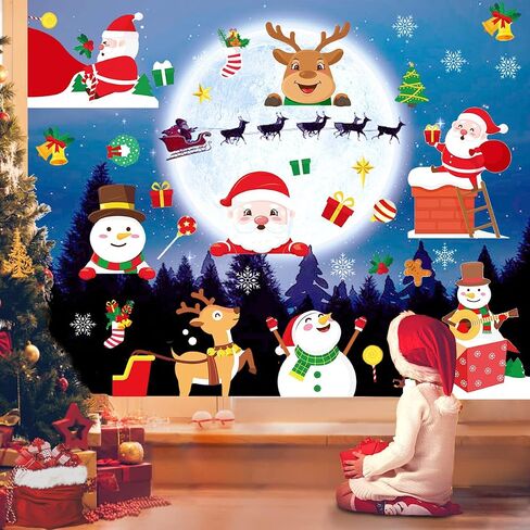 Christmas Window Clings Decals, Miss Rui 8 Sheets Removable Santa Snowman Reindeer Static Stickers for Christmas Decorations Window Showcase Door in Saudi Arabia