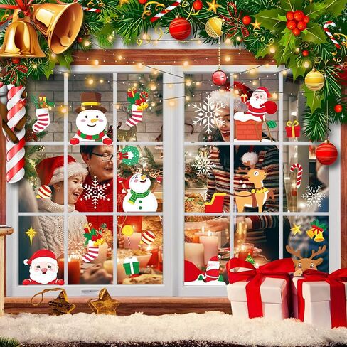 Christmas Window Clings Decals, Miss Rui 8 Sheets Removable Santa Snowman Reindeer Static Stickers for Christmas Decorations Window Showcase Door in Saudi Arabia