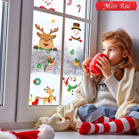 Christmas Window Clings Decals, Miss Rui 8 Sheets Removable Santa Snowman Reindeer Static Stickers for Christmas Decorations Window Showcase Door in Saudi Arabia