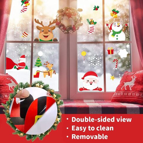 Christmas Window Clings Decals, Miss Rui 8 Sheets Removable Santa Snowman Reindeer Static Stickers for Christmas Decorations Window Showcase Door in Saudi Arabia