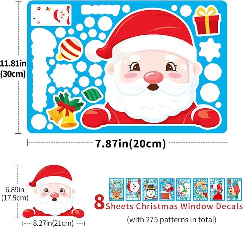 Christmas Window Clings Decals, Miss Rui 8 Sheets Removable Santa Snowman Reindeer Static Stickers for Christmas Decorations Window Showcase Door in Saudi Arabia