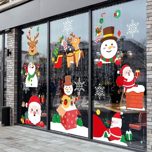 Christmas Window Clings Decals, Miss Rui 8 Sheets Removable Santa Snowman Reindeer Static Stickers for Christmas Decorations Window Showcase Door in Saudi Arabia