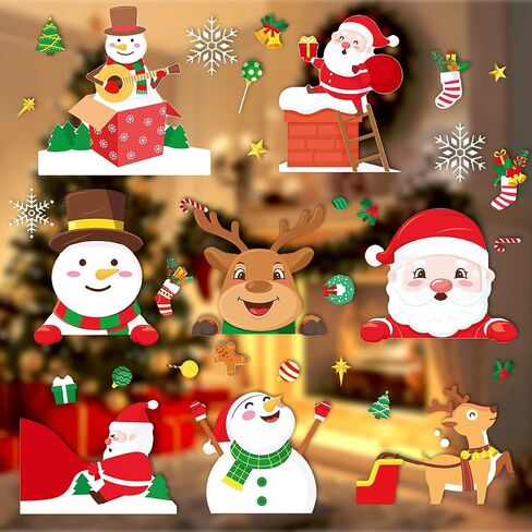 Christmas Window Clings Decals, Miss Rui 8 Sheets Removable Santa Snowman Reindeer Static Stickers for Christmas Decorations Window Showcase Door in Saudi Arabia
