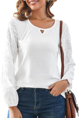 قمصان طويلة الأكمام للنساء قطع علوية غير رسمية ناعمة برقبة دائرية 2024 ملابس عمل بلوفر منسوج من الوافل in Kuwait