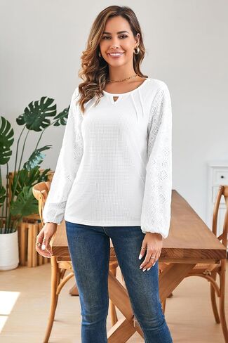 قمصان طويلة الأكمام للنساء قطع علوية غير رسمية ناعمة برقبة دائرية 2024 ملابس عمل بلوفر منسوج من الوافل in Kuwait