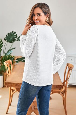 قمصان طويلة الأكمام للنساء قطع علوية غير رسمية ناعمة برقبة دائرية 2024 ملابس عمل بلوفر منسوج من الوافل in Kuwait