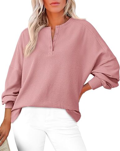 Zenlonr Womens Fall Tops 2024 Long Sleeve Crew Neck Knit Shirts Loose Button Business Casual Blouses Tunics in Kuwait