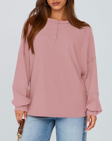 Zenlonr Womens Fall Tops 2024 Long Sleeve Crew Neck Knit Shirts Loose Button Business Casual Blouses Tunics in Kuwait