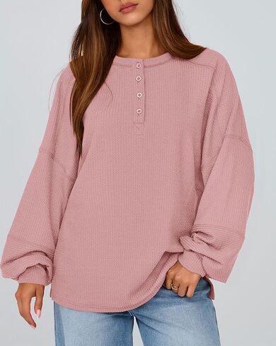 Zenlonr Womens Fall Tops 2024 Long Sleeve Crew Neck Knit Shirts Loose Button Business Casual Blouses Tunics in Kuwait