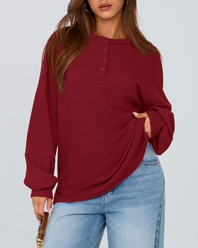 Zenlonr Womens Fall Tops 2024 Long Sleeve Crew Neck Knit Shirts Loose Button Business Casual Blouses Tunics in Kuwait