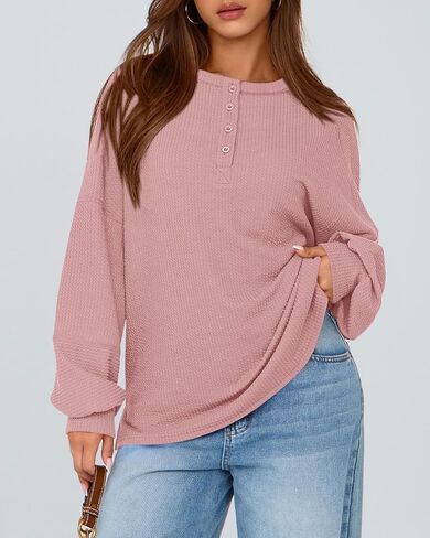 Zenlonr Womens Fall Tops 2024 Long Sleeve Crew Neck Knit Shirts Loose Button Business Casual Blouses Tunics in Kuwait