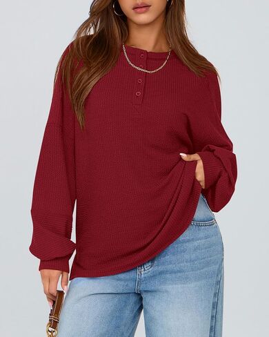 Zenlonr Womens Fall Tops 2024 Long Sleeve Crew Neck Knit Shirts Loose Button Business Casual Blouses Tunics in Kuwait