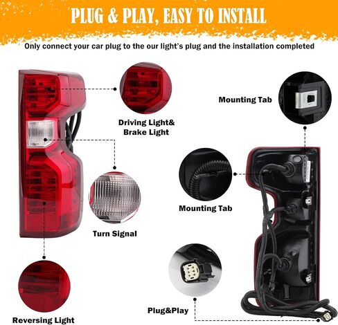 Tail Light Assembly Compatible with 2019-2023 Chevy Silverado 1500 2500HD 3500HD Rear Brake Tail Lamp Halogen Type Including Harness Bulbs Right Passenger Side in Kuwait