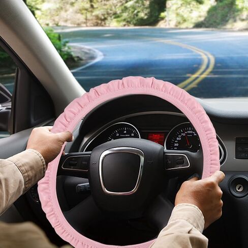 10Pcs Car Accessories Set,PU Leather Steering Wheel Cover Air Vent Clip Car Accessories,with Seat Belt Cover Coaster Shiny Start Button Ring Sticker for Decorating Your Car Interior(Pink) in Saudi Arabia