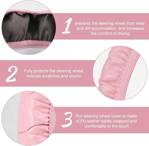 مجموعة إكسسوارات السيارة 10 قطع، غطاء عجلة القيادة من جلد البولي يوريثان، مشبك فتحة تهوية السيارة، مع غطاء حزام الأمان، ملصق حلقة زر البداية اللامعة لتزيين الجزء الداخلي لسيارتك (وردي) in Kuwait