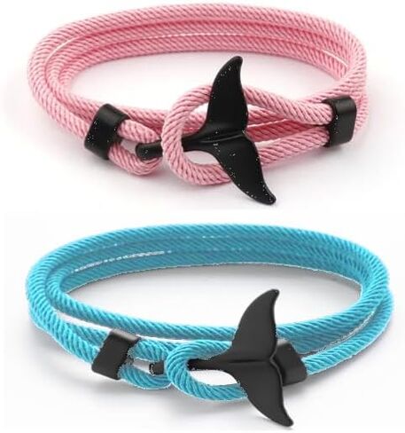 2PCS Ocean Series Bracelet Whale Tail Shark Bracelets Handmade Orca Tail Sea Animal String Wrap Rope Nautical Parachute Cord for Couples Best Friends Ocean Lovers in Saudi Arabia