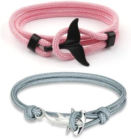 2PCS Ocean Series Bracelet Whale Tail Shark Bracelets Handmade Orca Tail Sea Animal String Wrap Rope Nautical Parachute Cord for Couples Best Friends Ocean Lovers in Saudi Arabia