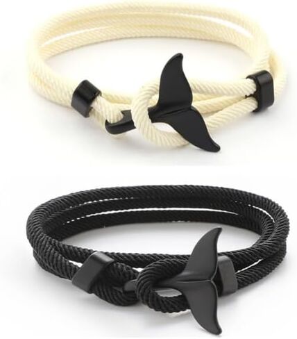2PCS Ocean Series Bracelet Whale Tail Shark Bracelets Handmade Orca Tail Sea Animal String Wrap Rope Nautical Parachute Cord for Couples Best Friends Ocean Lovers in Saudi Arabia