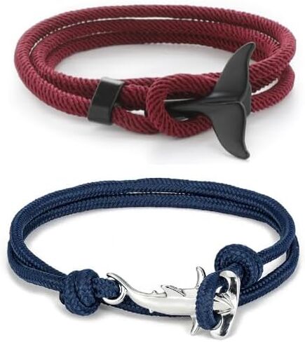 2PCS Ocean Series Bracelet Whale Tail Shark Bracelets Handmade Orca Tail Sea Animal String Wrap Rope Nautical Parachute Cord for Couples Best Friends Ocean Lovers in Saudi Arabia