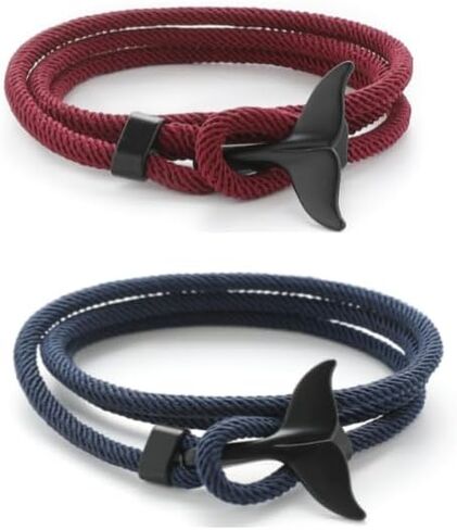 2PCS Ocean Series Bracelet Whale Tail Shark Bracelets Handmade Orca Tail Sea Animal String Wrap Rope Nautical Parachute Cord for Couples Best Friends Ocean Lovers in Saudi Arabia