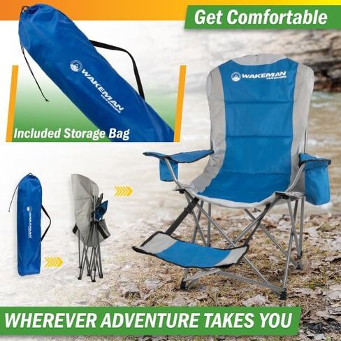 Wakeman Camping Chair with Foot Rest - 300lb Capacity Beach Chair with Footrest, Cupholder, and Cooler Pouch - Portable Chair Outdoors (Green) in Saudi Arabia