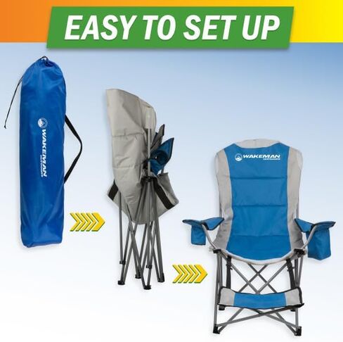 Wakeman Camping Chair with Foot Rest - 300lb Capacity Beach Chair with Footrest, Cupholder, and Cooler Pouch - Portable Chair Outdoors (Green) in Saudi Arabia
