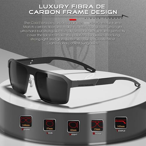 ATTCL Rectangular Men's Sunglasses Polarized UV Protection CarbonTX Sunglass for Driving, Fishing, Travel, Mens Shades in Kuwait