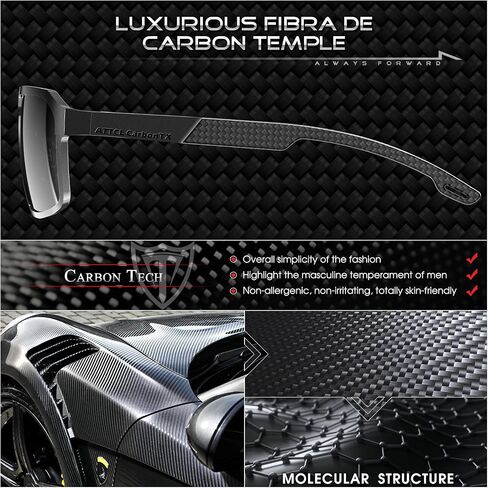 ATTCL Rectangular Men's Sunglasses Polarized UV Protection CarbonTX Sunglass for Driving, Fishing, Travel, Mens Shades in Kuwait