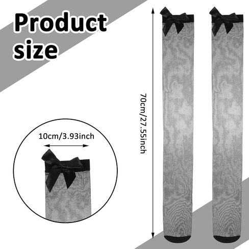 Lusofie 2 pairs Black Lace Satin Bow Thigh High Stockings White Thigh High Socks with Bow for Women 55cm White Cute Sexy Extra Long Thigh High Stockings Black Over the Knee Stocks (Black and White) in Saudi Arabia