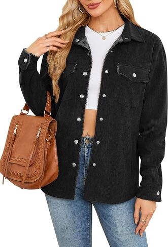 ZAFUL Womens Corduroy Sherpa Jackets Button Down Long Sleeve Fleece Outwear Coat with Pockets in Saudi Arabia