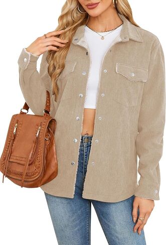 ZAFUL Womens Corduroy Sherpa Jackets Button Down Long Sleeve Fleece Outwear Coat with Pockets in Saudi Arabia