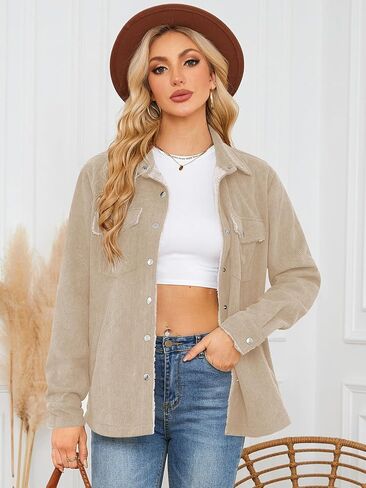 ZAFUL Womens Corduroy Sherpa Jackets Button Down Long Sleeve Fleece Outwear Coat with Pockets in Saudi Arabia