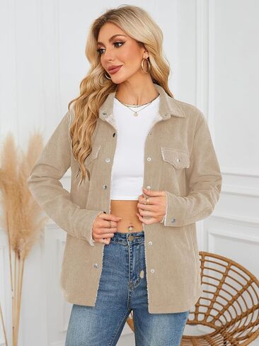 ZAFUL Womens Corduroy Sherpa Jackets Button Down Long Sleeve Fleece Outwear Coat with Pockets in Saudi Arabia