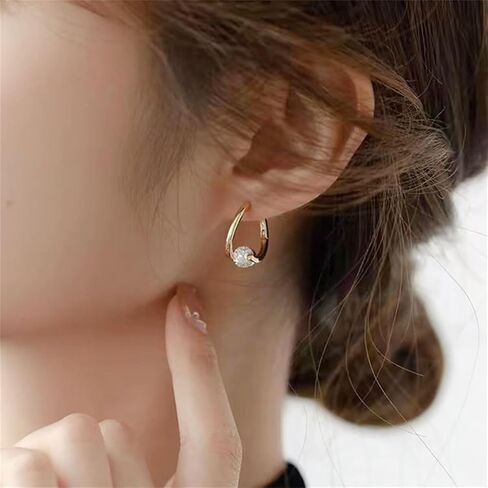 Lymphvity Germanium Crystal Ball Hoop Earrings Gold Silver Plated Unique Colorful Ball Sparkle Rhinestone CZ Lucky Round Circle Dangle Hoop Earrings for Women Minimalist Lymphatic Drainage Jewelry Gifts in Kuwait