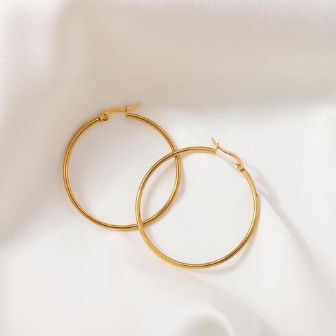 Gold hoop Hoop Earrings for Women,14K Gold Lightweight Hoops 40mm Earrings for Women,Trendy Hoops Jewelry Earrings in Saudi Arabia