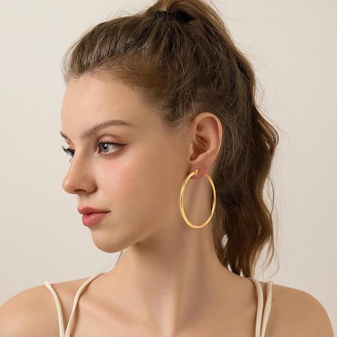 Gold hoop Hoop Earrings for Women,14K Gold Lightweight Hoops 40mm Earrings for Women,Trendy Hoops Jewelry Earrings in Saudi Arabia