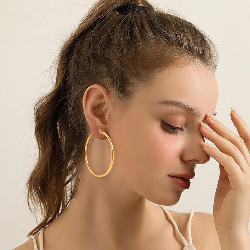 Gold hoop Hoop Earrings for Women,14K Gold Lightweight Hoops 40mm Earrings for Women,Trendy Hoops Jewelry Earrings in Saudi Arabia