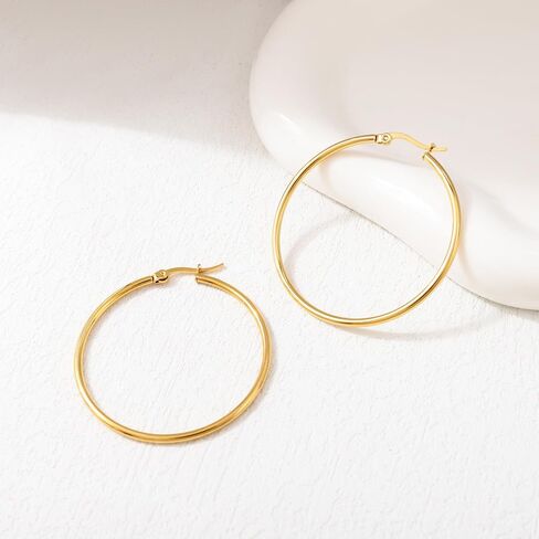 Gold hoop Hoop Earrings for Women,14K Gold Lightweight Hoops 40mm Earrings for Women,Trendy Hoops Jewelry Earrings in Saudi Arabia