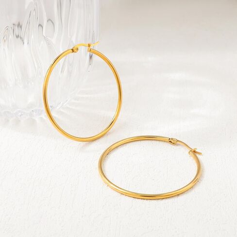 Gold hoop Hoop Earrings for Women,14K Gold Lightweight Hoops 40mm Earrings for Women,Trendy Hoops Jewelry Earrings in Saudi Arabia