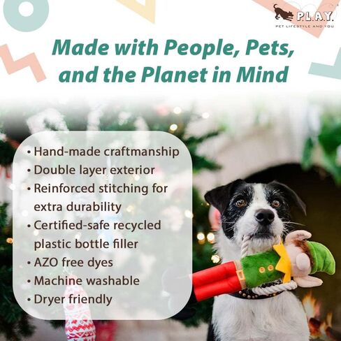 P.L.A.Y. Cute Plush Dog Toys - Merry Woofmas Christmas Themed Durable Squeaker Chew Toy, Great for Puppies & Small, Medium, Large Dog Breeds - Machine Washable, Recycled Materials (Good Dog Stocking) in Kuwait
