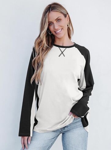 Avanova Women Star Graphic Raglan Long Sleeve Tee Shirt Color Block Loose Top in Saudi Arabia