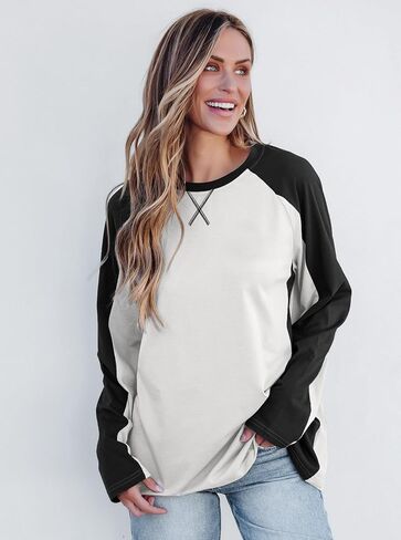 Avanova Women Star Graphic Raglan Long Sleeve Tee Shirt Color Block Loose Top in Saudi Arabia