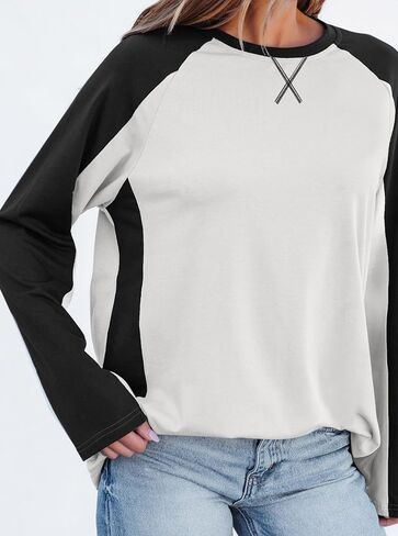 Avanova Women Star Graphic Raglan Long Sleeve Tee Shirt Color Block Loose Top in Saudi Arabia