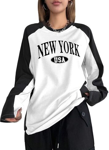 Avanova Women Star Graphic Raglan Long Sleeve Tee Shirt Color Block Loose Top in Saudi Arabia